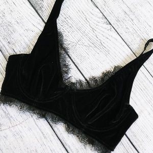 Free People Black Velvet Lace Underwire Bra